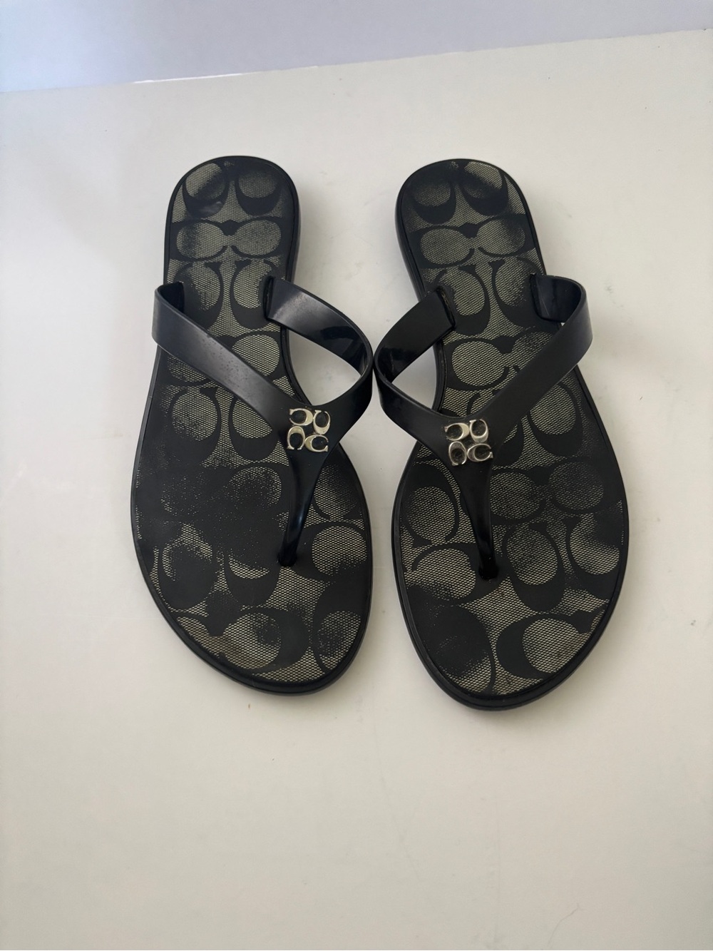 Coach Trixie Signature Black Logo Thong Flip Flops Sz 7B